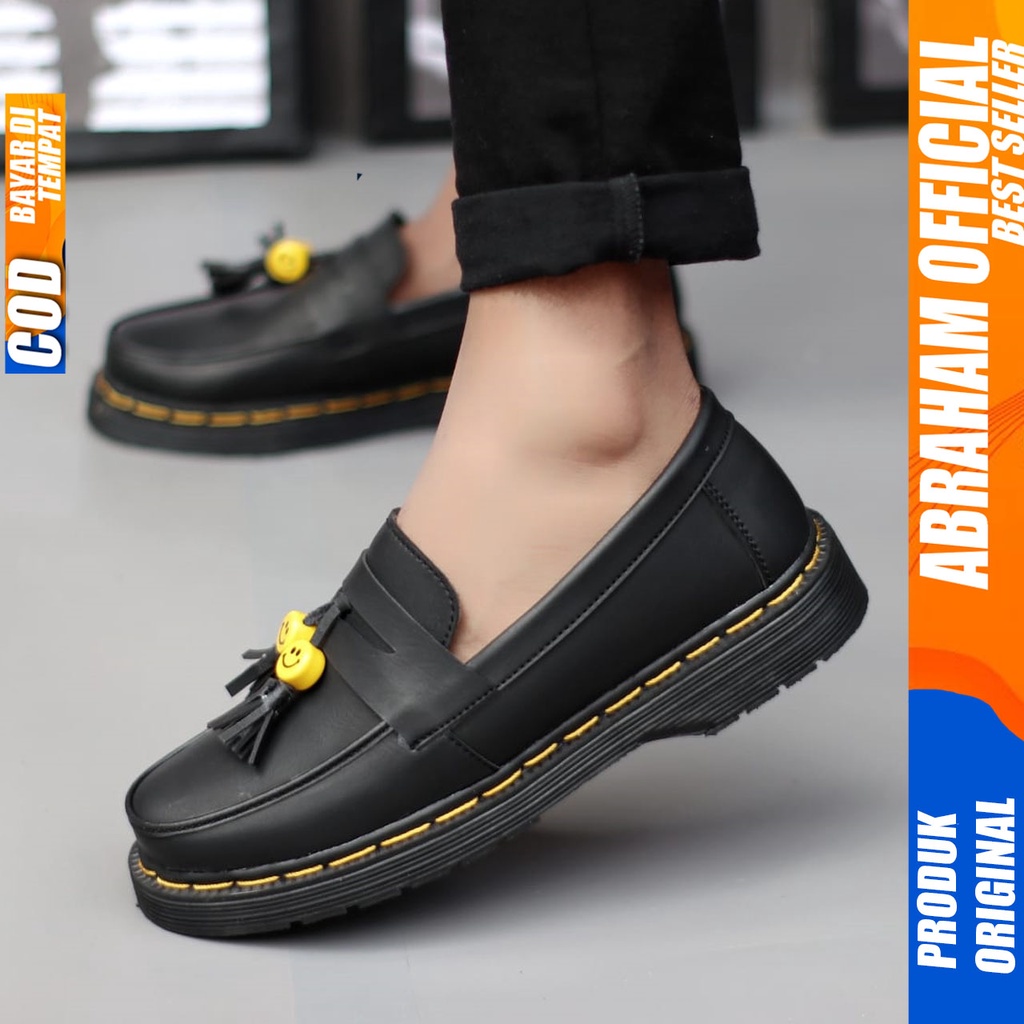 ABRAHAM Sepatu Loafers Penny Pantofel Docmart Formal Hitam Pria SMILE