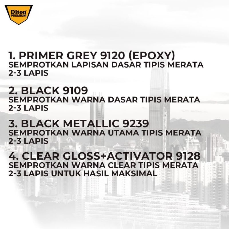 Pilok Pylok Cat DITON Premium 400cc Hitam Metalic /Black Metalic (9239)Tahan Bensin.Cepat Kering