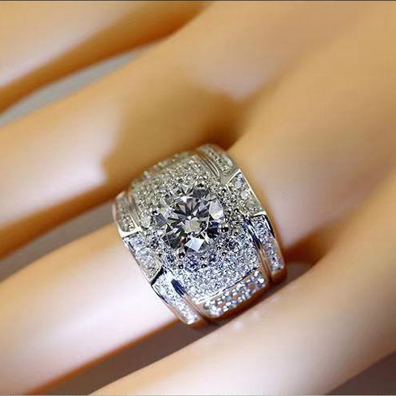 Cincin Berlian Band Kawin Tunangan Perhiasan Perak925 Sterling Untuk Aksesori Pesta Pria