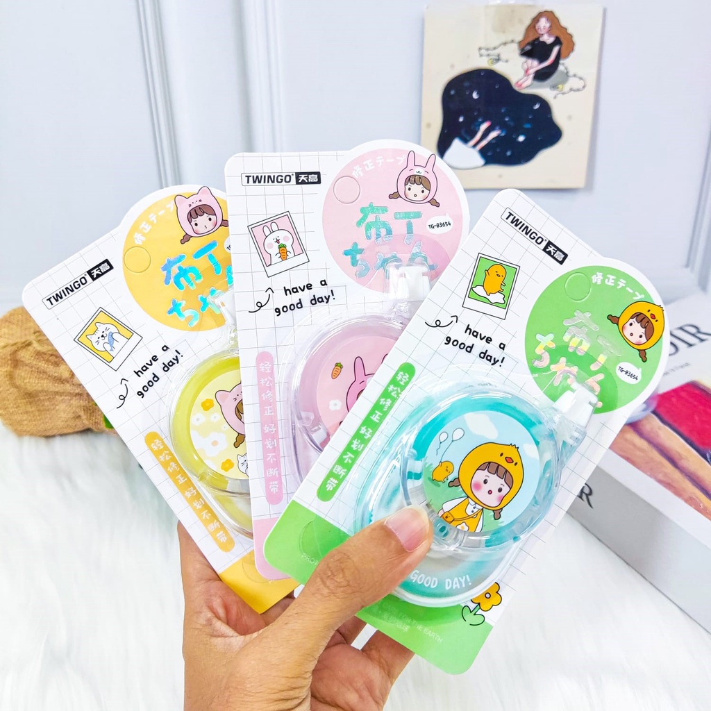 TIPE X ROLL CUTE GIRL TWINGO TG-B3654 KARAKTER CEWE IMUT CORRECTION TAPE TIP EX UNIK TIP-X LUCU