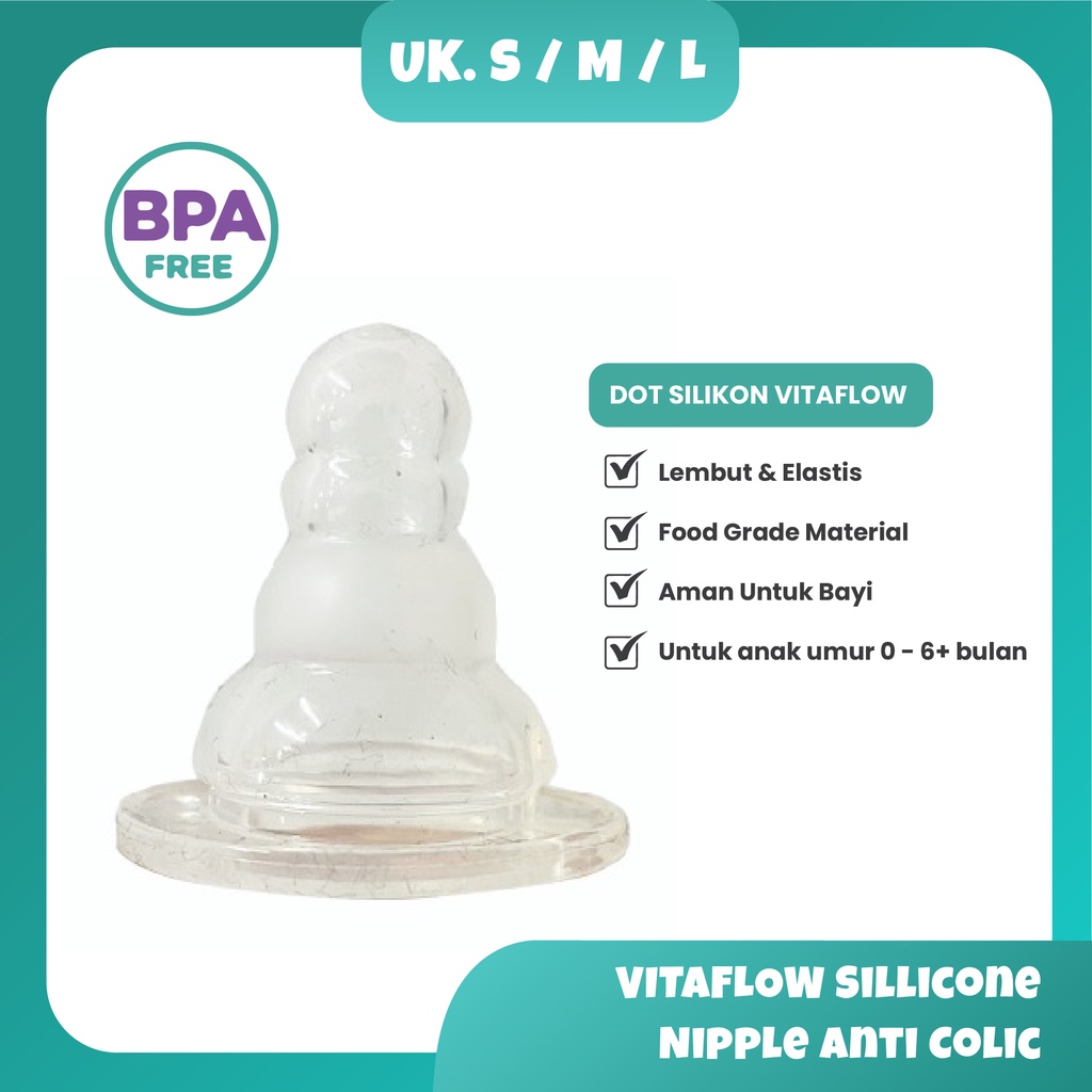 VITAFLOW Sillicone Nipple Size S / M / L Dot Anti Colic