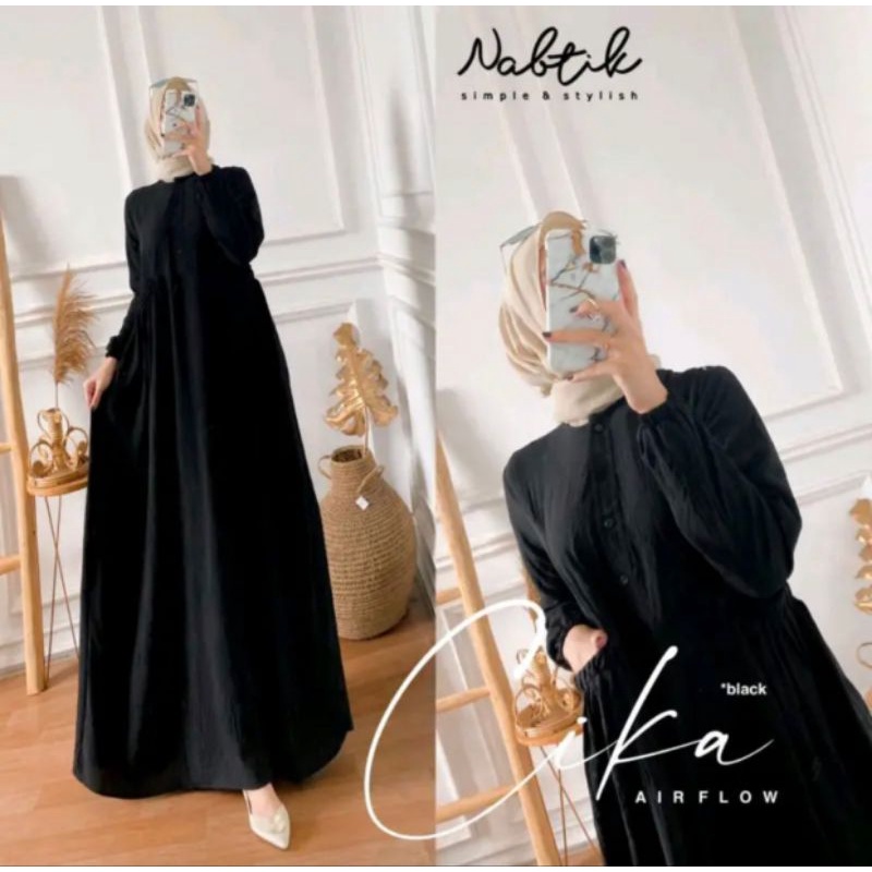 Gamis Wanita polos Cika Matt Crinkle Airflow