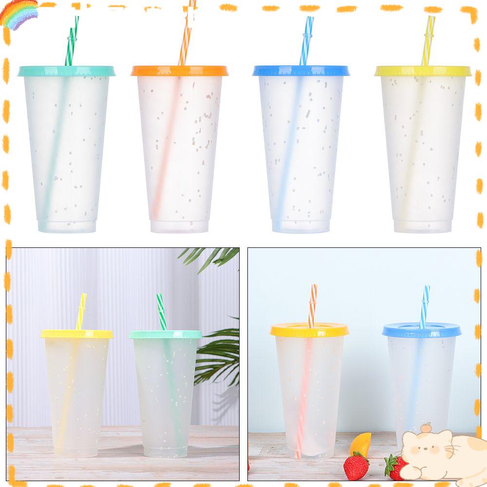 Solighter Cangkir Berubah Warna Fashion Multicolor PP Portable Coffee Straw Cup