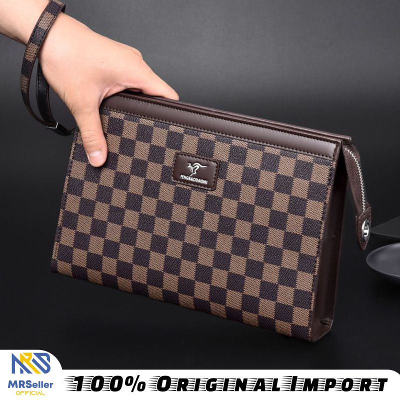 FENGBAODAISHU Handbag Cluth Besar Wanita Pria Kulit Import Motif Kotak 5108