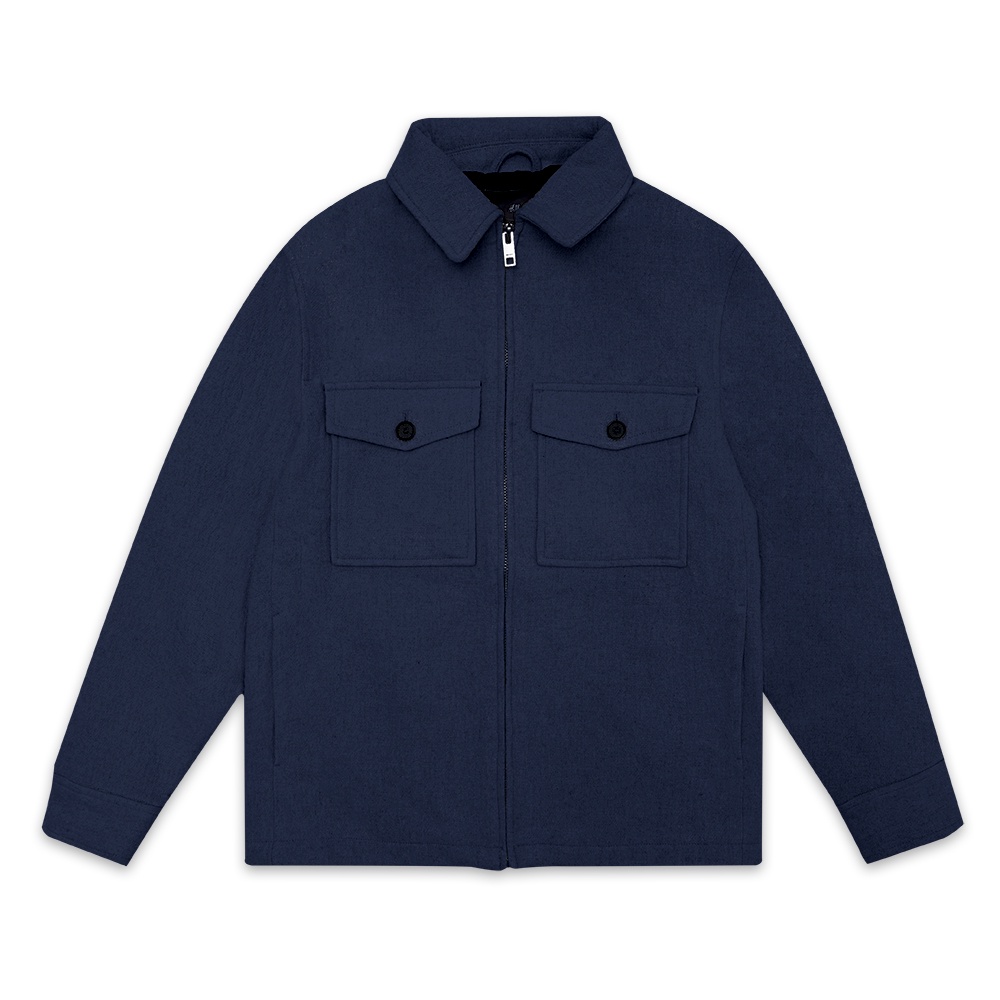 H&amp;M Wool Blend Shirt Jacket Navy