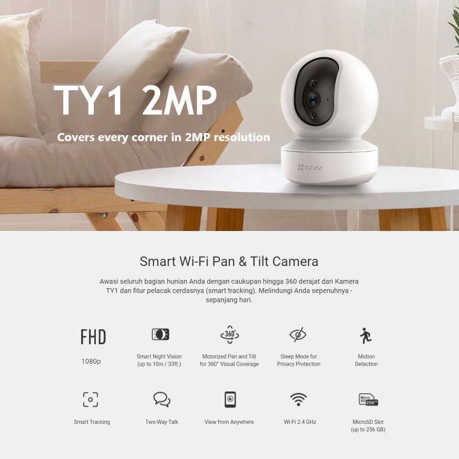 EZVIZ TY1 2MP IP CAM 360DEGREE SMART WIFI PAN &amp; TILT CAMERA UP TO 10M