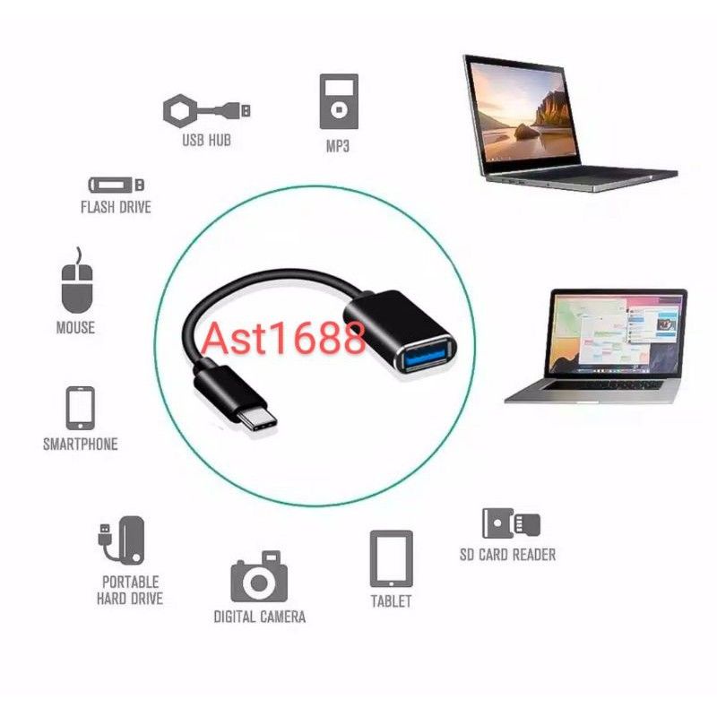 Kabel Data OTG type C sambungan USB warna Hitam/ Putih