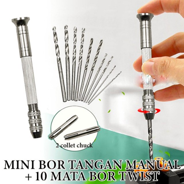 Mini Pen Hand Drill Bor Tangan Manual + 10pc mata bor Lobang PCB