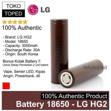 AUTHENTIC BATTERY 18650 LG HG2 3000MAH ORIGINAL BATERE BATRE BATERAI