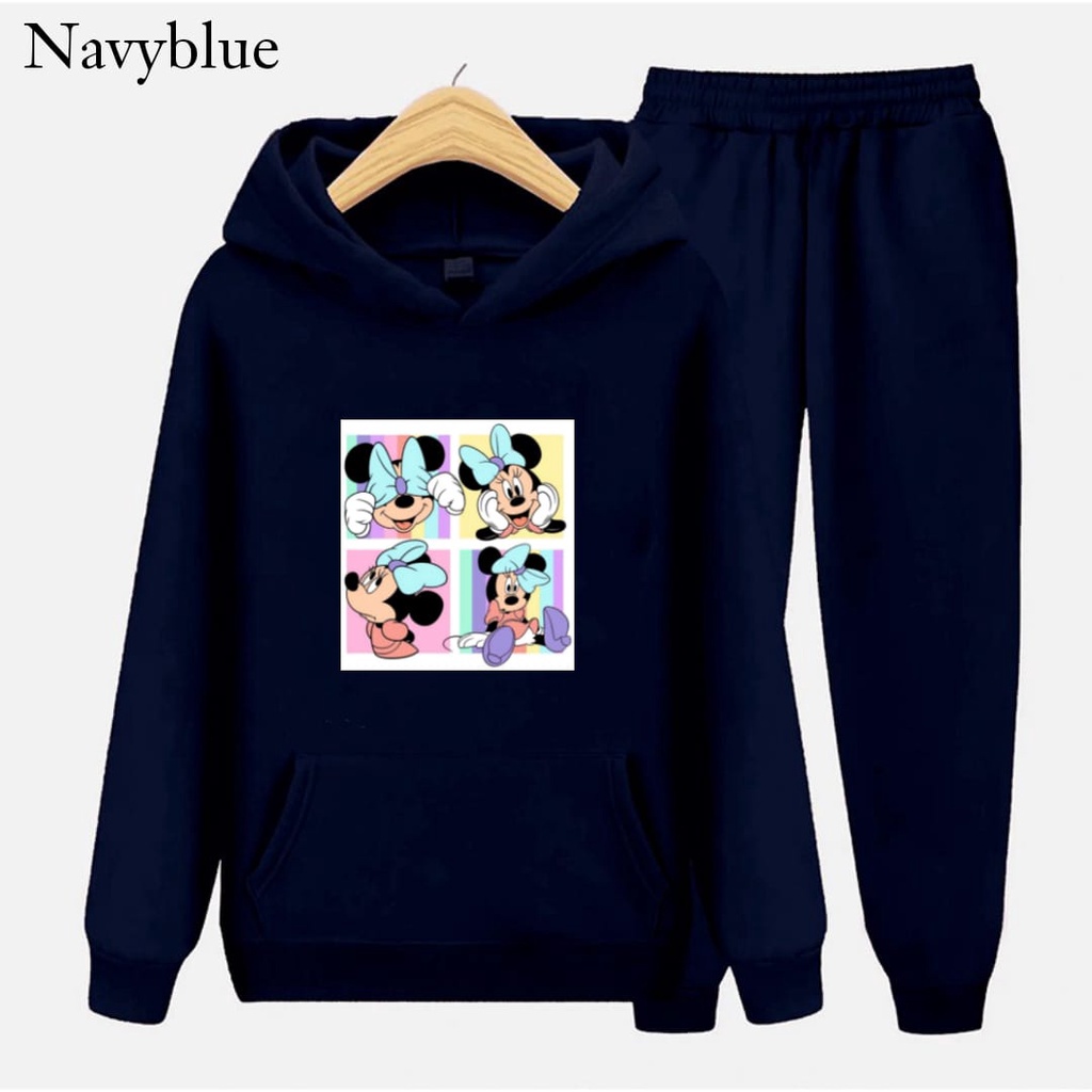 Hzl_outfit Setelan Hoodie Sweater Mini Mouse Anak Perempuan S.M.XL