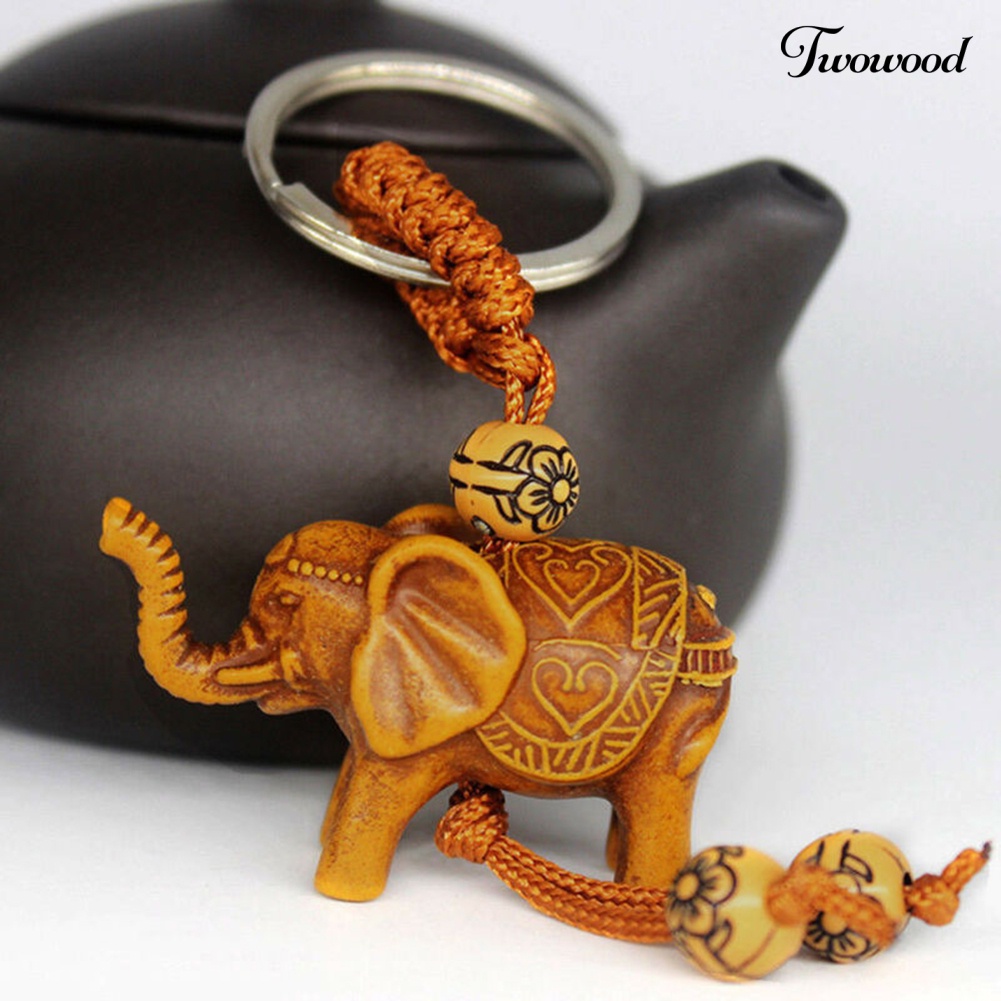 Twowood Lucky Elephant Resin Pendant Keychain Gantungan Kunci Mobil Tempat Tas Dompet Dekorasi Hadiah