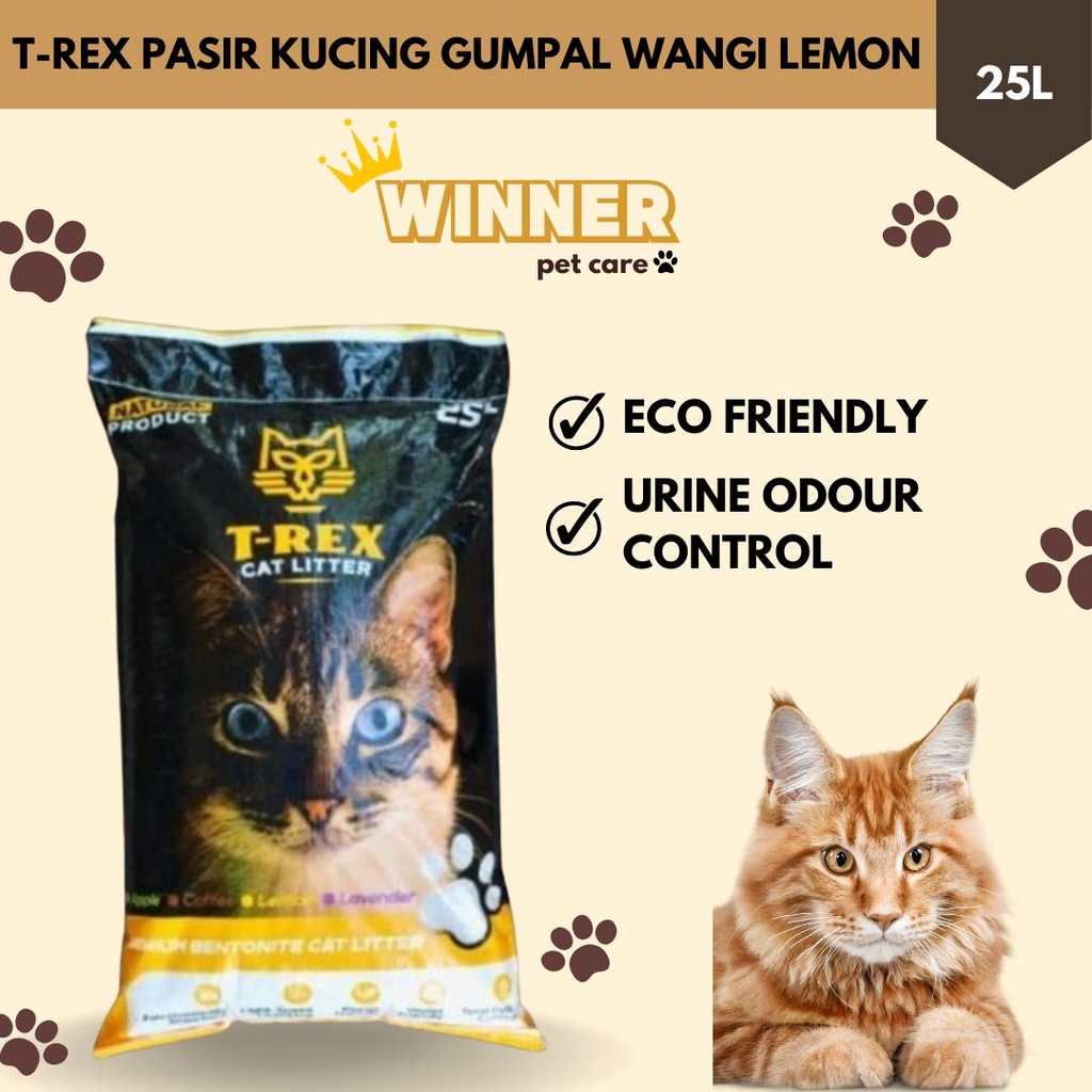 T-REX Cat Litter Pasir Kucing Gumpal Wangi Lemon 25 Liter