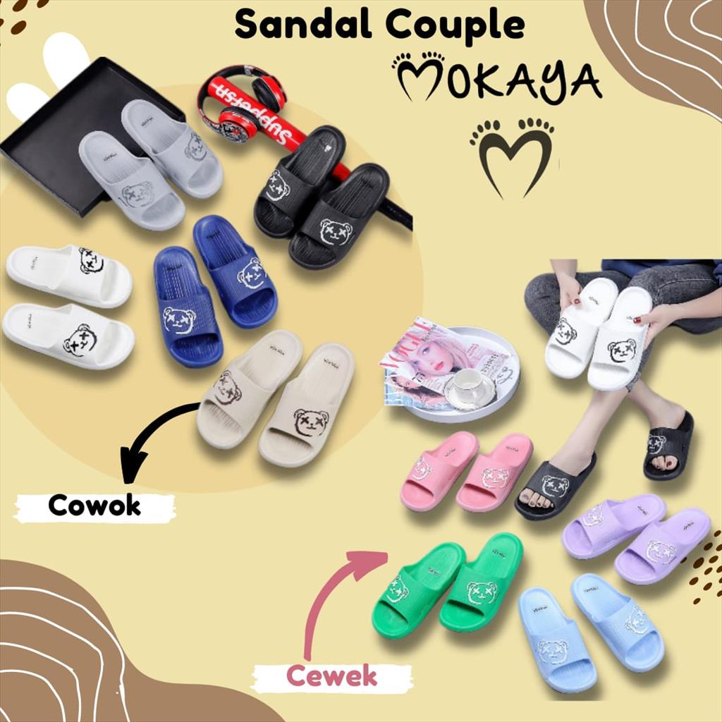 Sandal Slop Jelly Couple Wanita dan Pria Ban Bear Mata XX Super Empuk Kece Kekinian Import Mokaya / Size 36-45 (A-13-29/B-13-291)