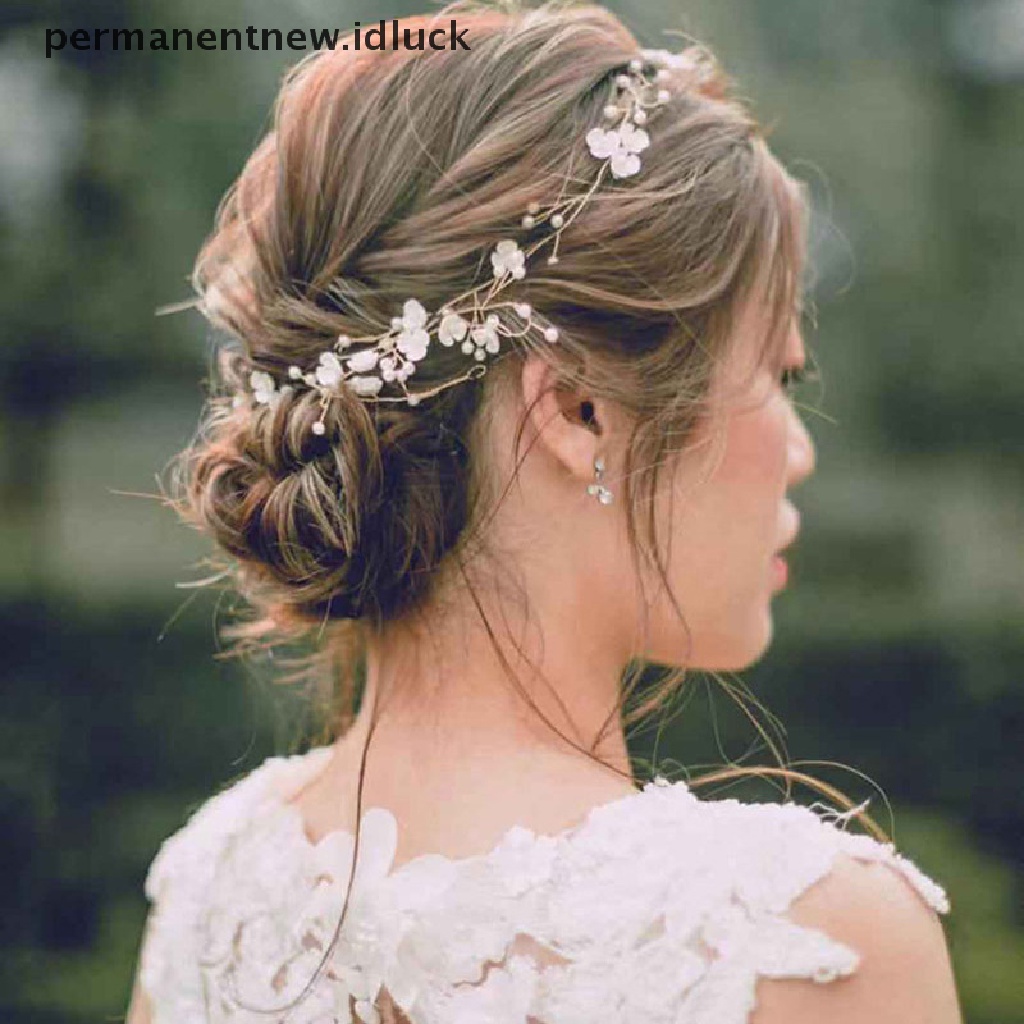 [luckypermanentnew] Bando Kristal Aksesoris Rambut Pernikahan Handmade Bunga Mutiara Untuk Pengantin Perempuan [ID]