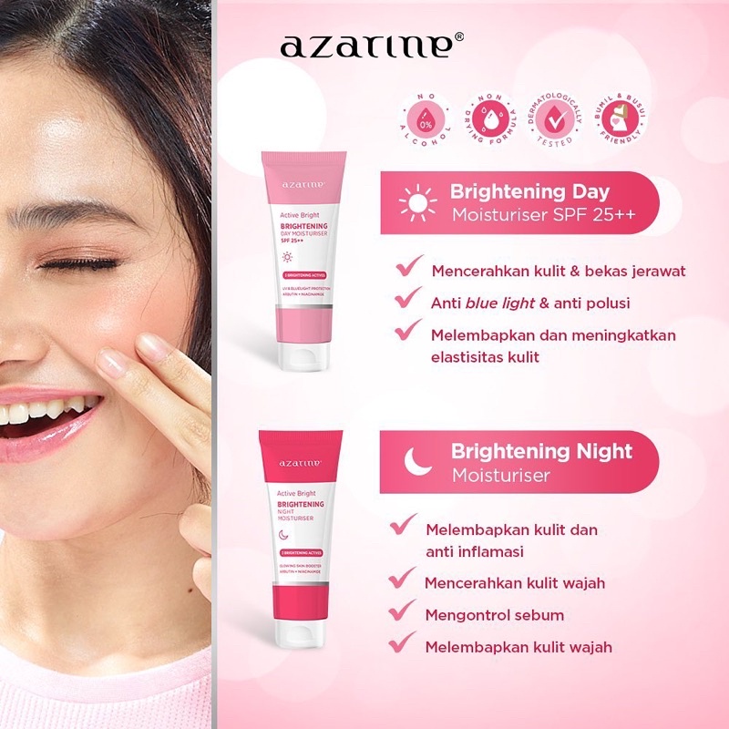 Azarine Active Bright Series | Day Moisturizer | NIght Moisturizer | Creamy Foam | Radiant Luminous Serum
