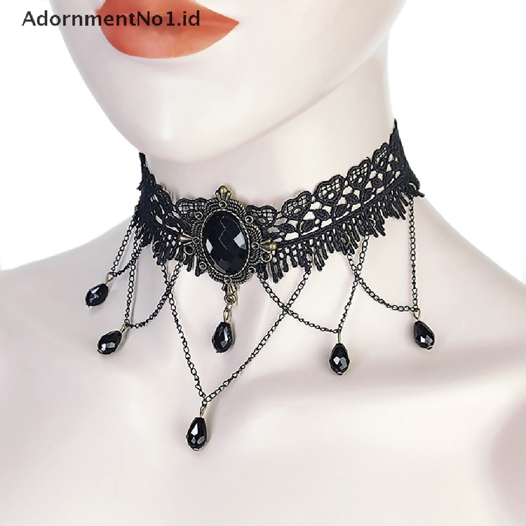 [AdornmentNo1] Gothic Chokers Steampunk Hitam Renda Choker Kalung Gothic Perhiasan Aksesoris Kostum Halloween Perhiasan Untuk Wanita Vampir Choker Kalung Kostum Untuk Perempuan Remaja [I