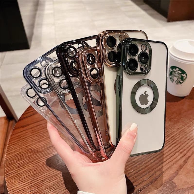 Case EDGE plating Hole Logo iPhone 14 Promax 14 Pro 14 Plus 14 13 Promax 13 Pro 13 Soft Case Bening Model Kotak Clear Dengan Lubang Logo + Square EDGE