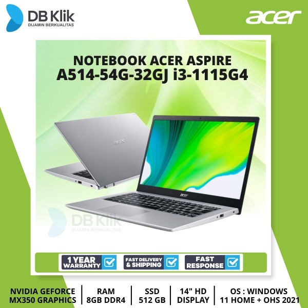 Notebook ACER A514-54G-32GJ i3-1115G4 8G 512GB MX350 NoDVD W11+OHS 14&quot;