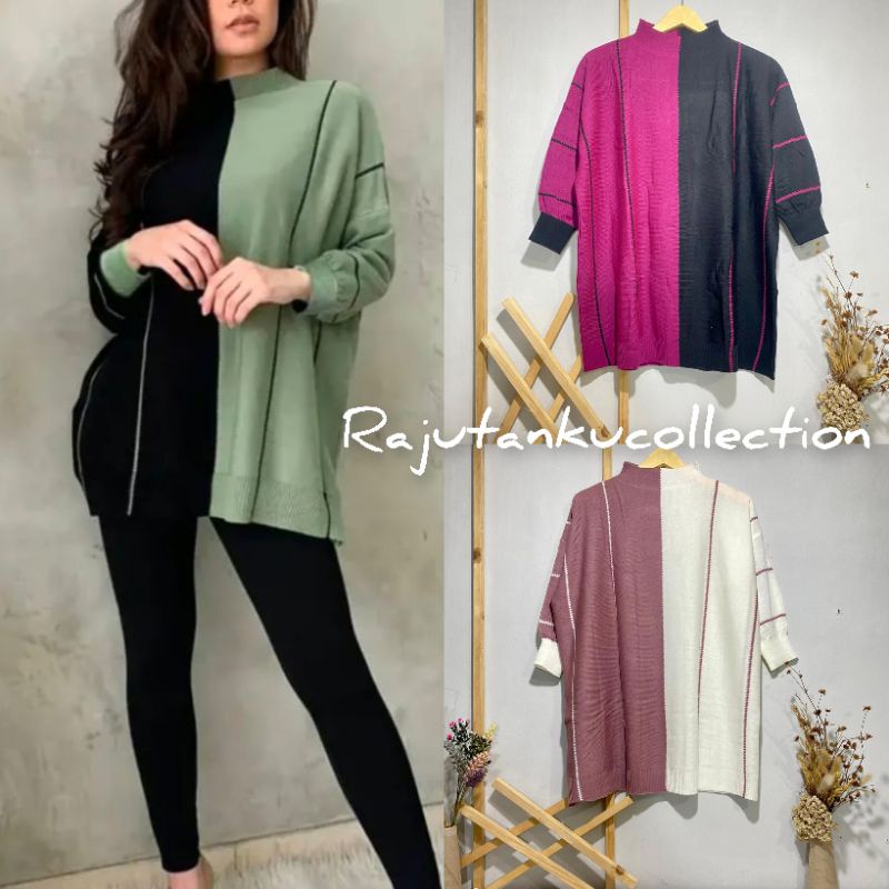 AKILA DRES RAJUT TWO TONE OVERSIZE