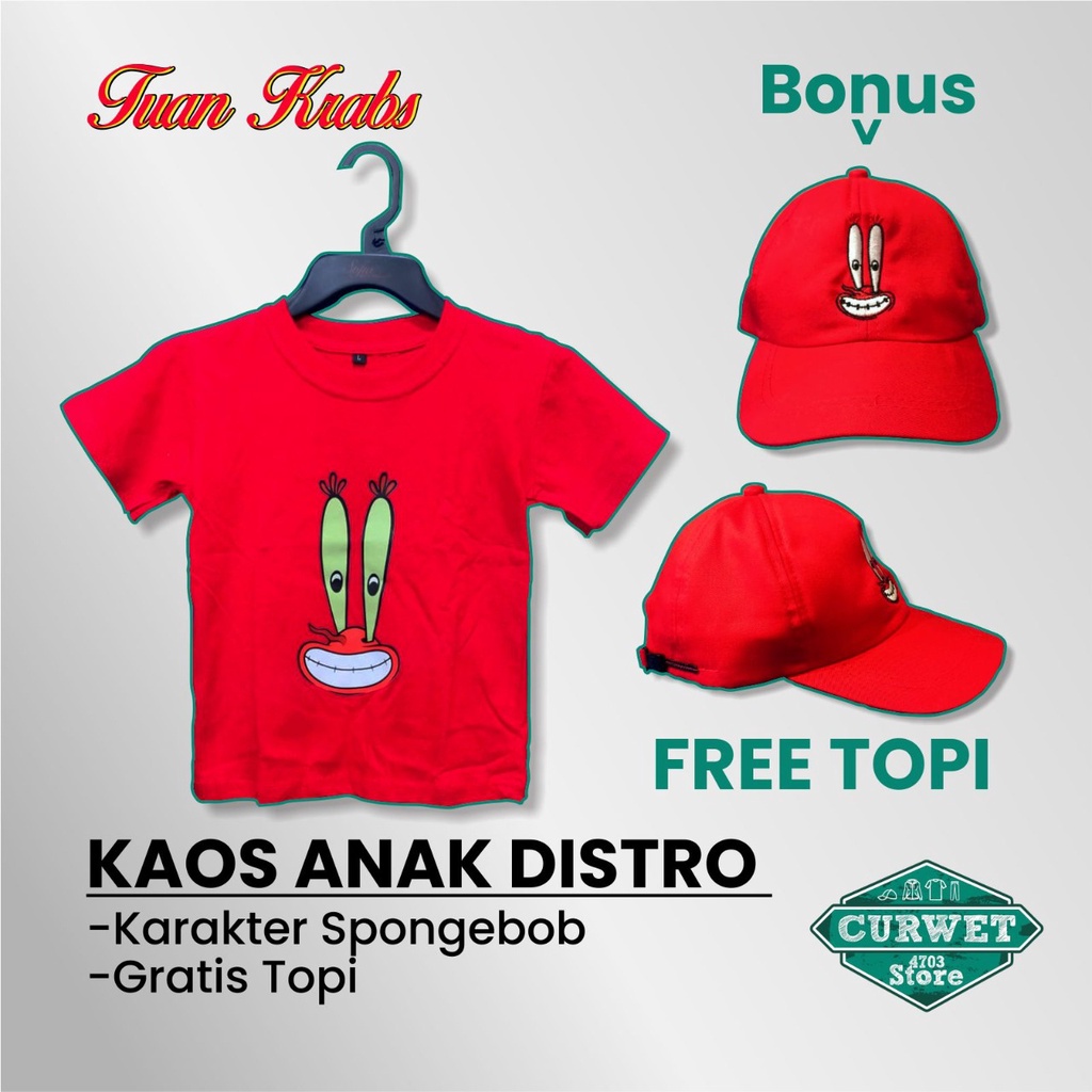 KAOS ANAK DISTRO KARAKTER SPONGEBOB GRATIS TOPI