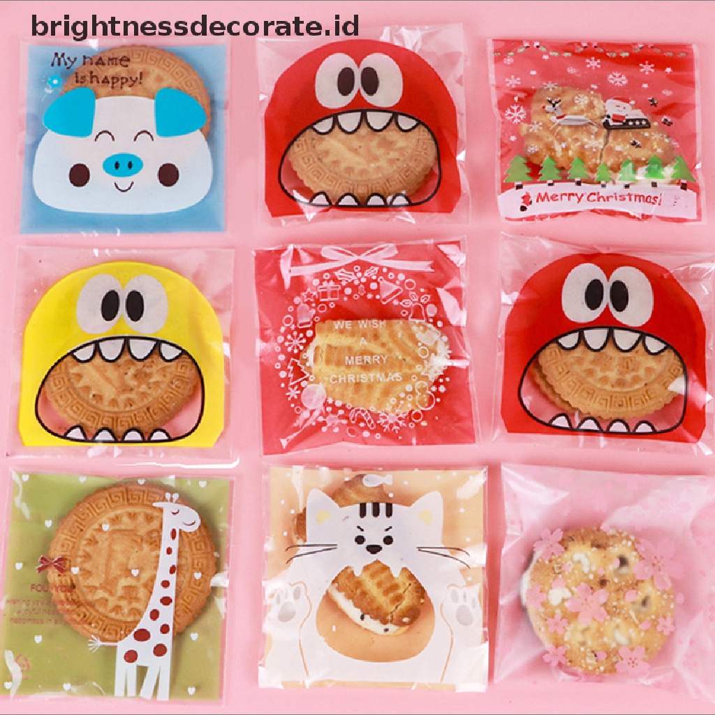 [Birth] 100pcs/pack Kartun Cookie Candy Self-Adhesive Bags Biskuit Snack Baking Bags [ID]