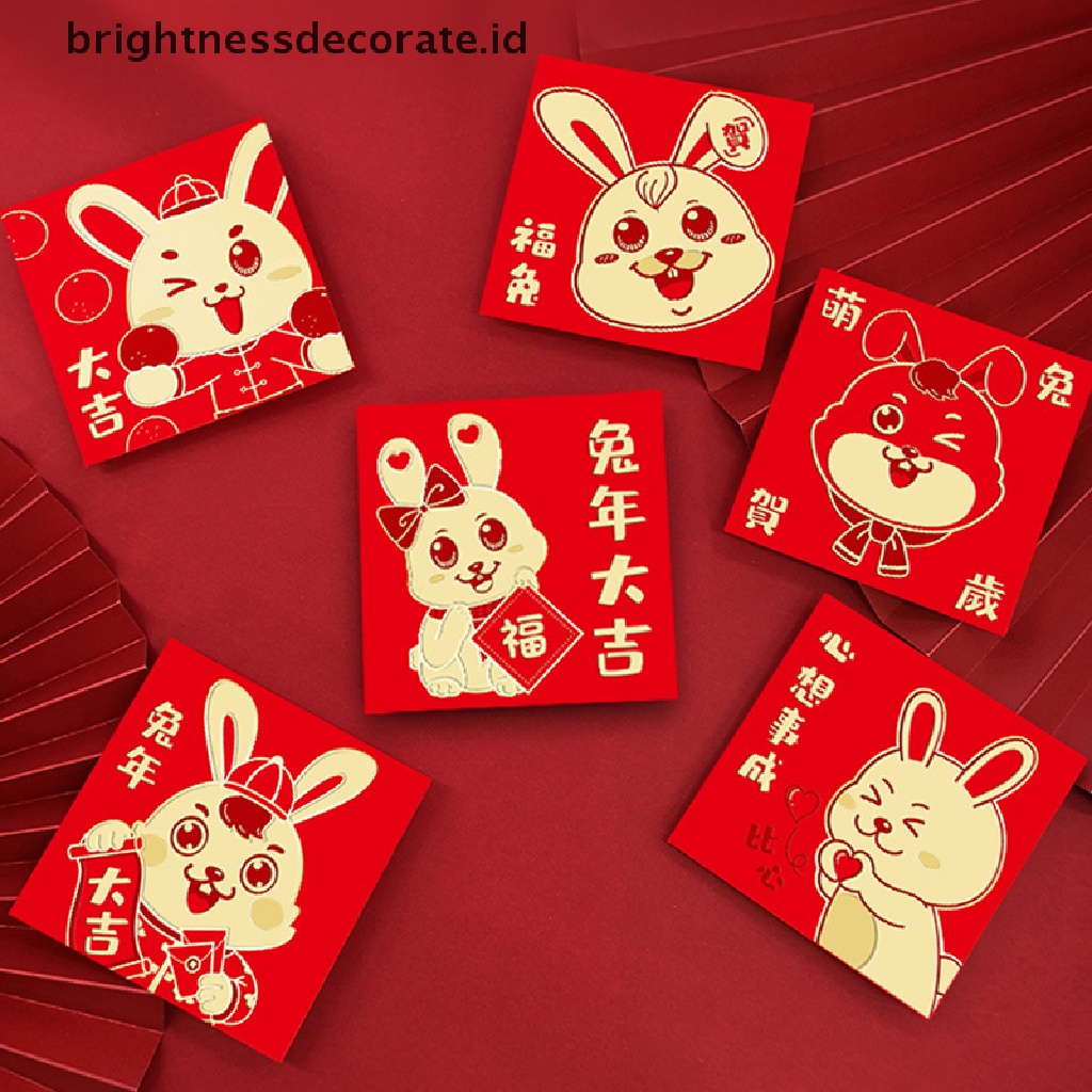 [Birth] 6pcs Amplop Merah Tahun Kelinci2023Tahun Imlek Red Packet Spring Festival Kantong Uang Hongbao Red Gift Amplop [ID]