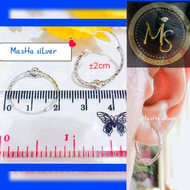 ANTING PERAK ASLI SILVER 925 LAPIS MAS PUTIH_ANTING BULAT 1BOLA/ANTING PENTOL UKIR