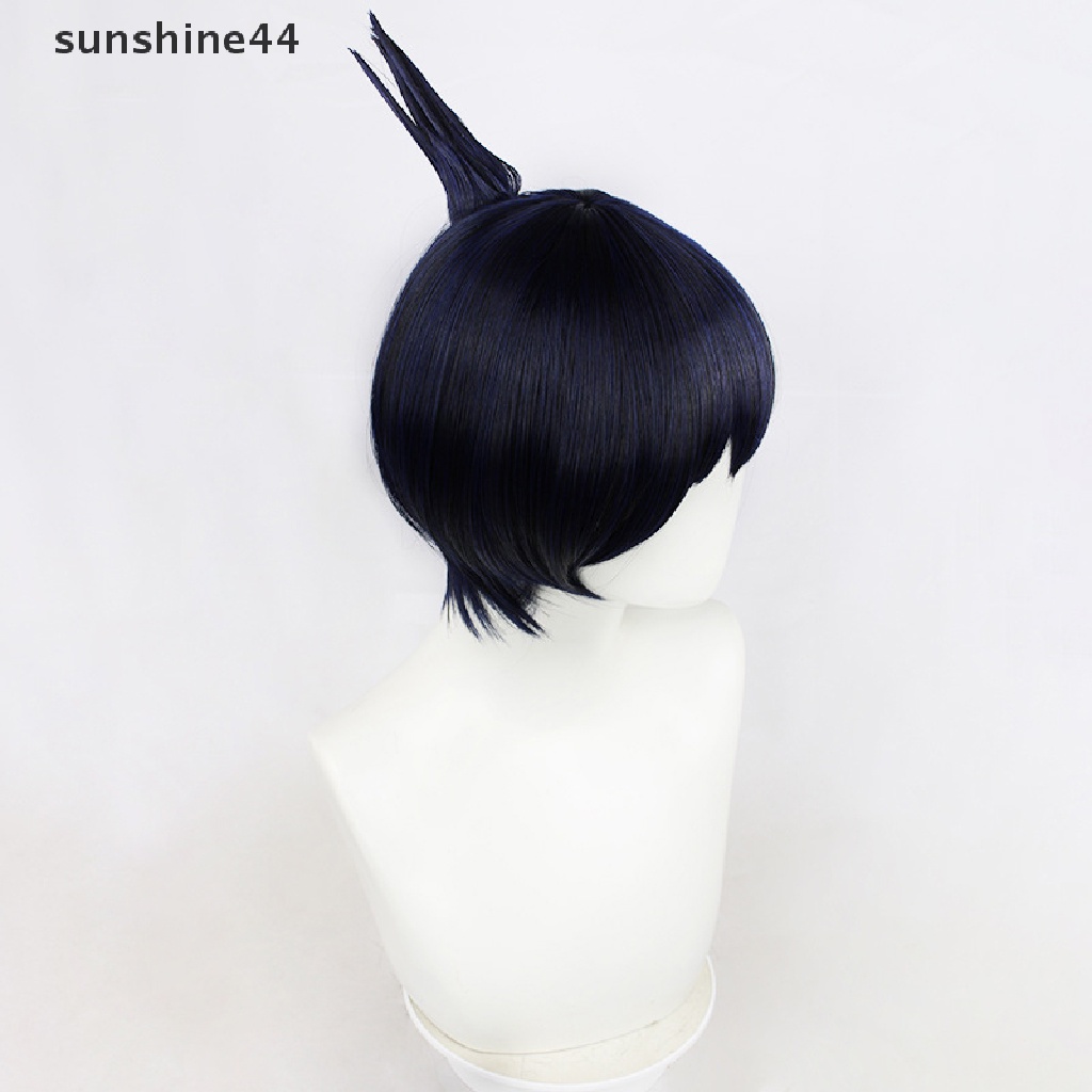 Sunshine Anime Chain Man Aki Hayakawa Cosplay Wig Hitam Topknot Style Rambut Serat Dengan Topi Wig Halloween Party Role Play Wig Pria Wig Pesta.