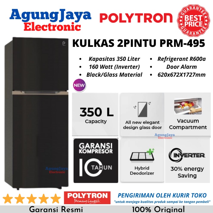 KULKAS POLYTRON PRM-495X INVERTER NEW BELLEZA LEMARI ES 2 PINTU 350 LITER (CILEGON SERANG)