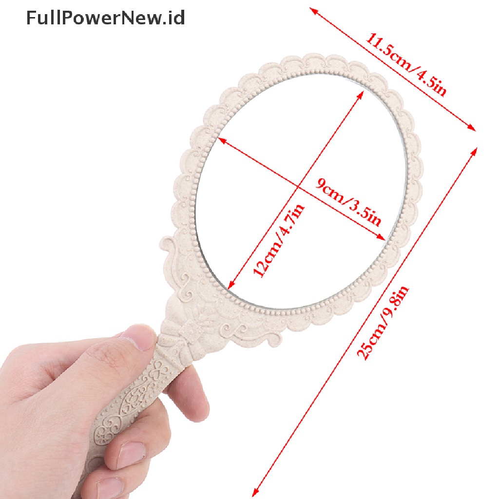 Power Vintage Ukir Handheld Vanity Mirror Kaca Rias Cermin Tangan Gagang Kosmetik ID