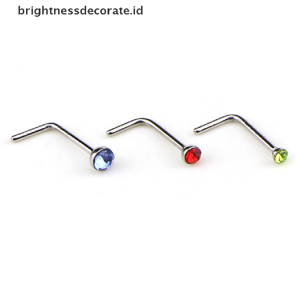 [Birth] 60pcs/set Stainless Steel CZ Kristal Bentuk L Cincin Hidung Body Stud [ID]