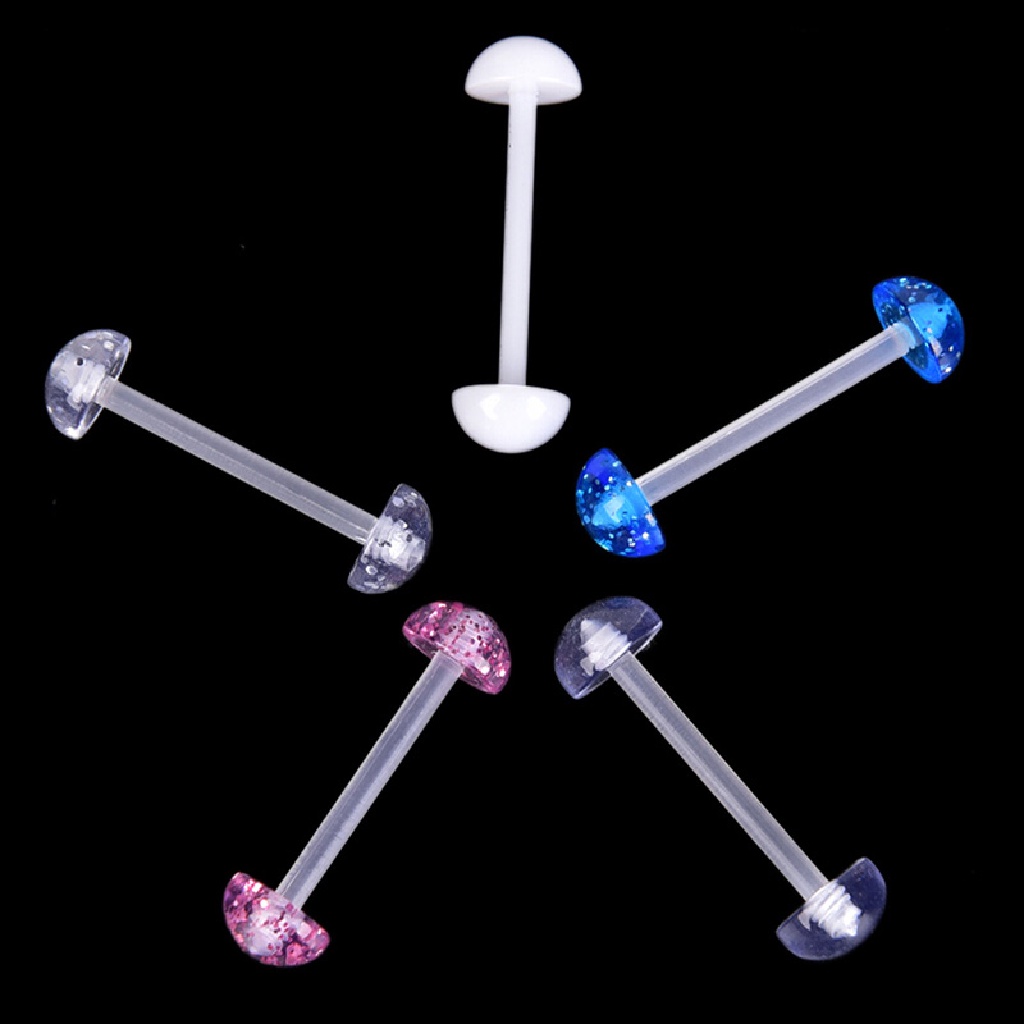 Hbid 5Pcs/Set Campuran Bola Akrilik Barbel Cincin Lidah Bar Lembut Studs Body Glory