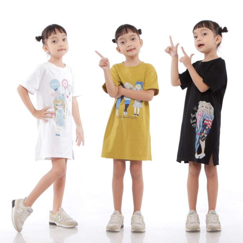 Dress Baju Anak Perempuan Basic Tunik Lengan Pendek Usia 5 Sampai 14 Tahun