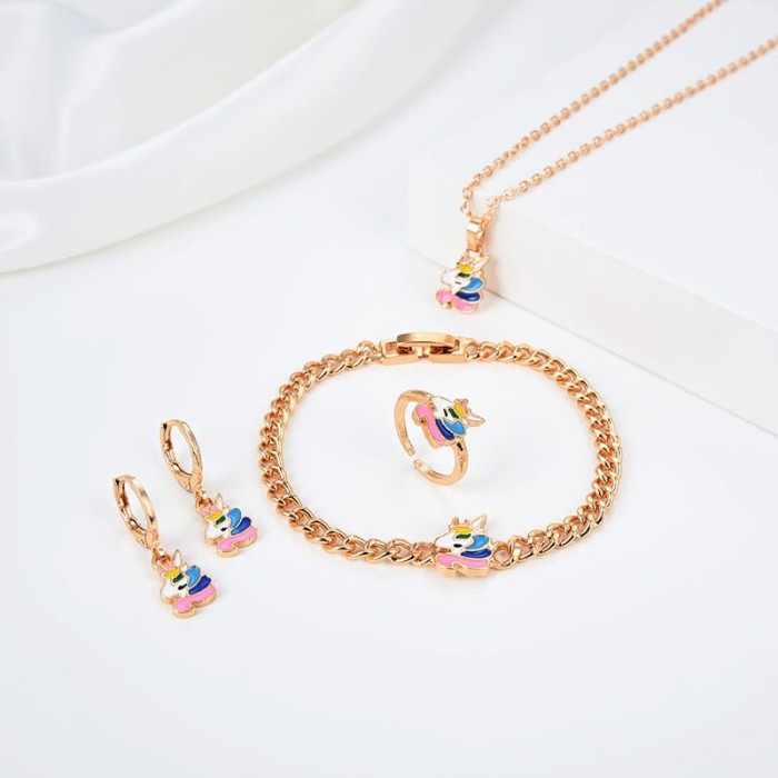 SET 4IN1 Gelang Kalung Cincin Anting Anting Unicorn Cewek Pony Anak