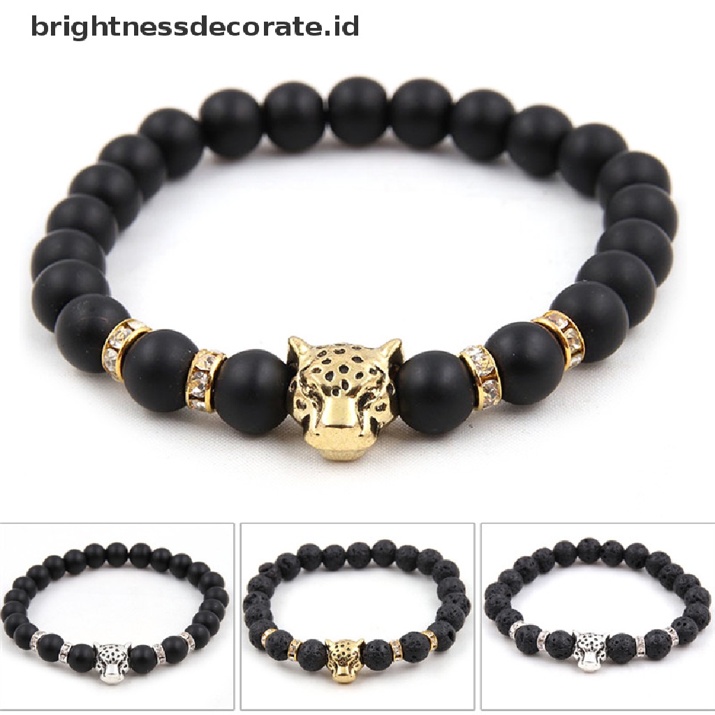 [Birth] Pria Gelang Manik-Manik Batu Alam Leopard Kepala Handmade Bangle Bracelet Jewelry [ID]