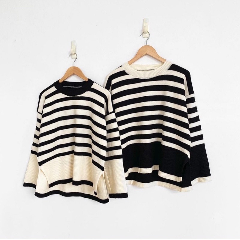 LESTY SWEATER RAJUT OVERSIZE MODEL GARIS STRIPPY WANITA