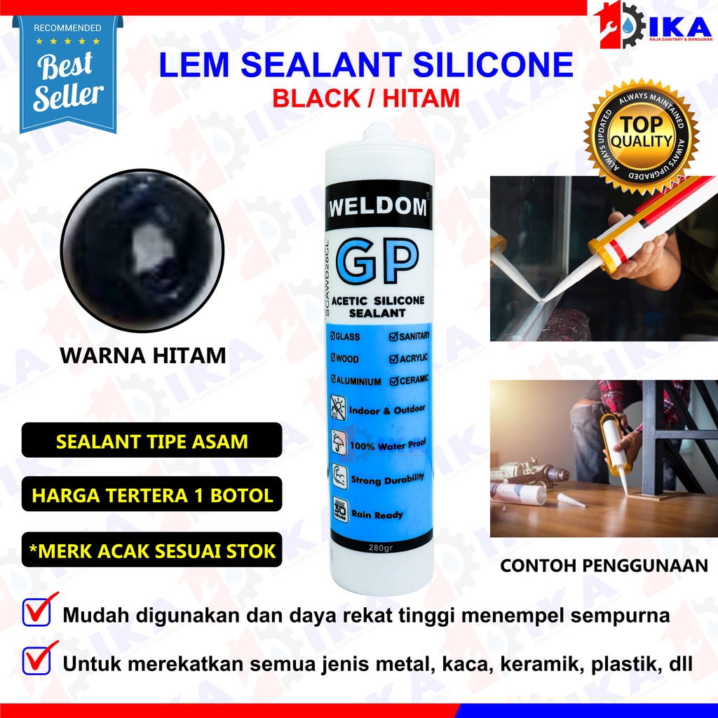 Silicone Sealant Lem Kaca Perekat Asam - Weldom / LEM Silicone Sealent Kaca Acetic Silen White, Black, Clear