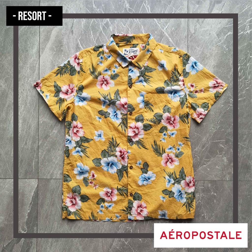 Kemeja Pria AEROPOSTALE Lengan Pendek Bunga Yellow Resort ORIGINAL