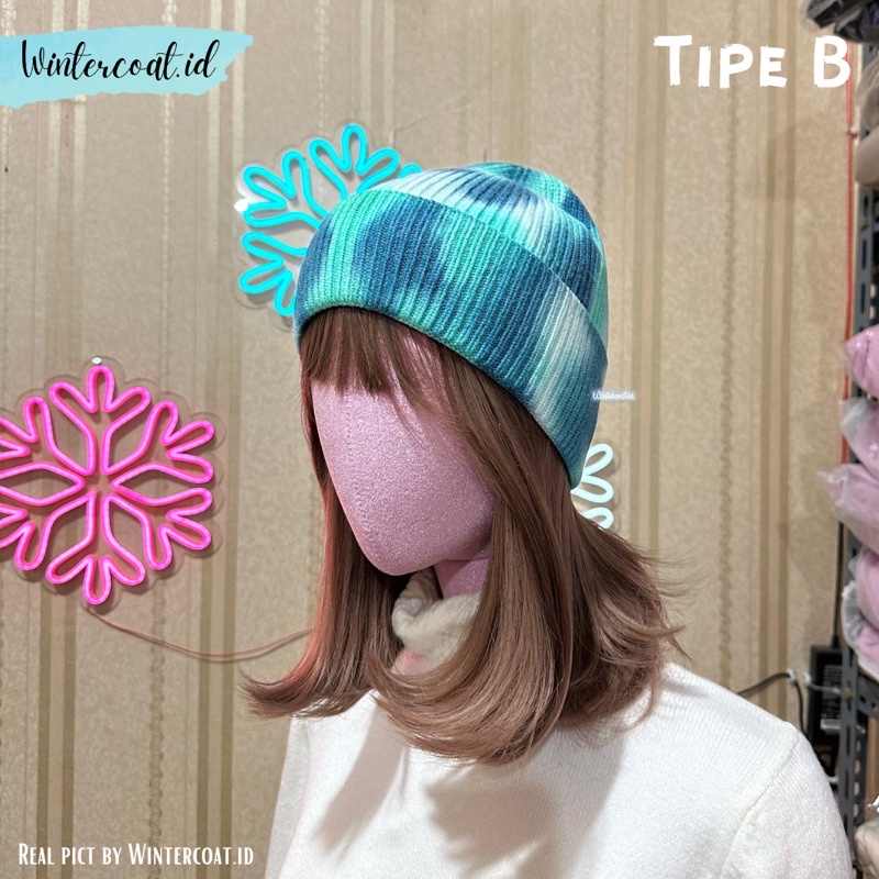 Beanie import tie dye fashion topi unisex pria wanita korean style japanese kupluk hangat