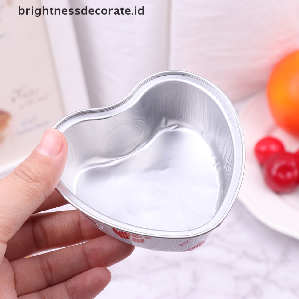 [Birth] 10pcs/set 100ML Cup Kue Aluminium Foil Berbentuk Hati Dengan Tutup Loyang Kue [ID]