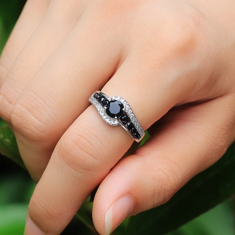 Fashion Khusus Lucu Batu Hitam Wanita Cincin Kawin Mempesona Kristal Zirkon Hadiah Yang Indah Top Perhiasan Klasik Wanita