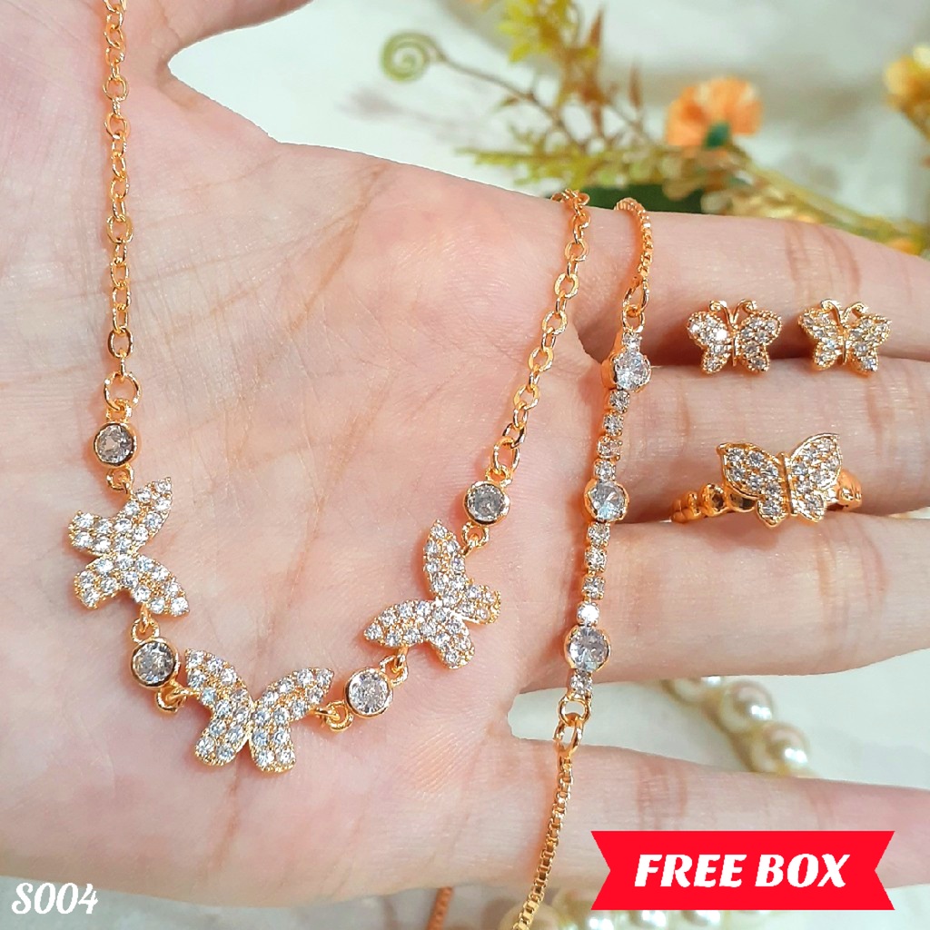 PGX Set Perhiasan Xuping Cincin Gelang Kalung Anting Lapis Emas - S004