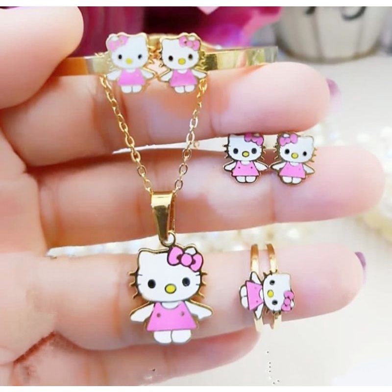 Perhiasan Set Titanium hello kitty Anak Anti Alergi,Luntur dan Karat Awet Tahunan