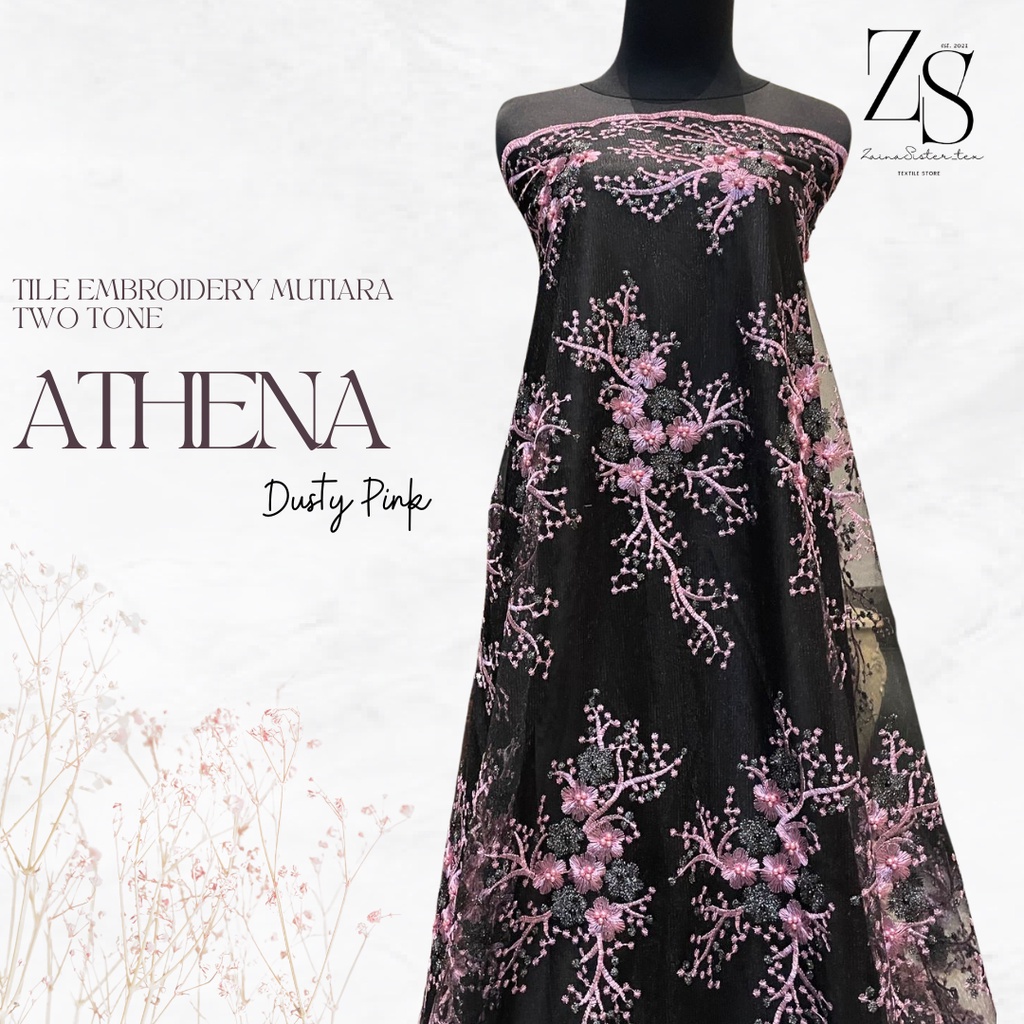 Bahan Kain Kebaya Kondangan Brukat Tille Bordir Mutiara Embroidery Modern Two Tone Athena Series War