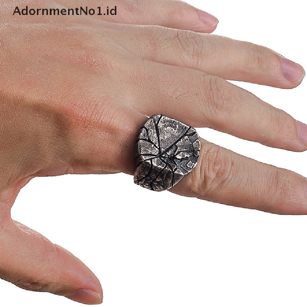 [AdornmentNo1] Fashion Vintage Pria Cincin Baru Retro Tren Hip Hop Punk Cincin Tidak Teratur Garis Geometris Retak Jari Telunjuk Cincin Perhiasan Pria [ID]