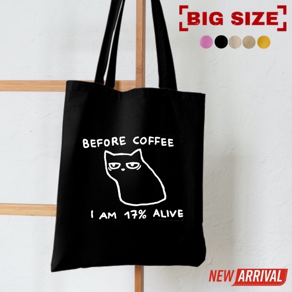 FLASH SALE 7.7 - TOTE BAG COFFEE KUCING LUCU RESLETING BAHAN KANVAS TEBAL MUAT LAPTOP UKURAN 35X40 CM - TOTE BAG MAHASISWA - TOTE BAG KULIAH , KAMPUS - TOTE BAG LUCU BAHAN KUAT DAN TEBAL