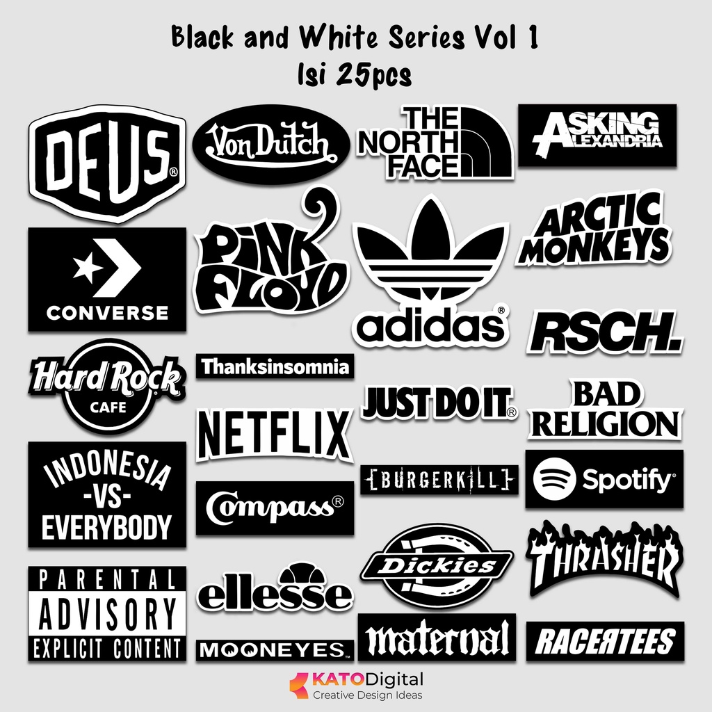 Sticker Pack Brand Series Black and White BNW Hypebeast Aesthetic Vinyl Laptop Stiker Hitam Putih