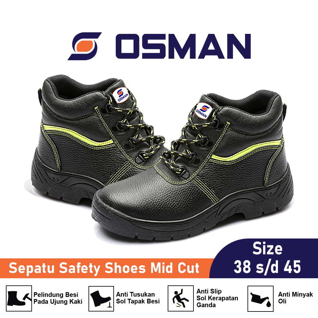 OSMAN Sepatu Safety Shoes Mid Cut Sepatu Safety Ujung Besi Tipe OS-018