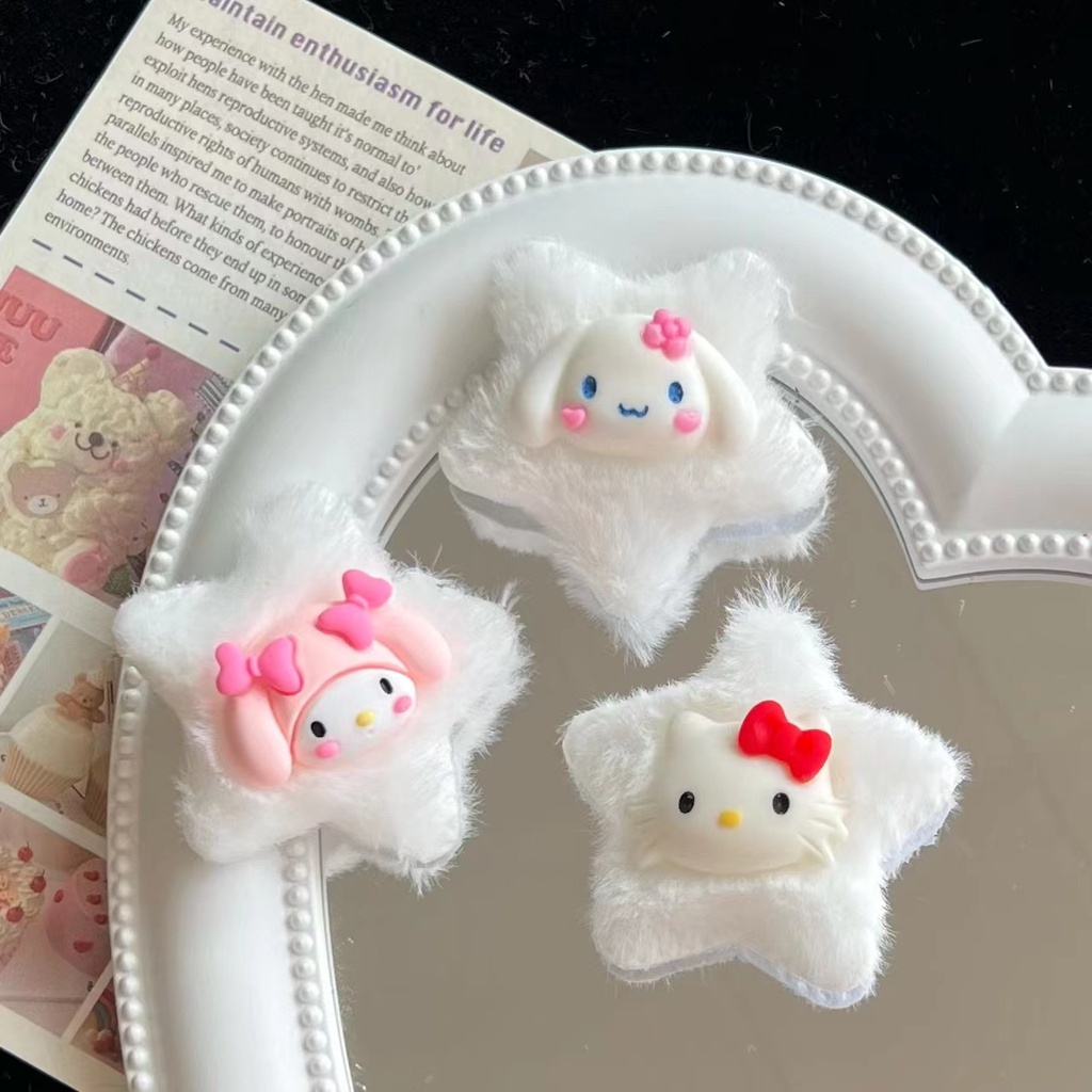 (2PCS) JEPIT RAMBUT SANRIO POMPOM HALUS MOTIF KARTUN JEPANG/ CINNAMOROLL/KUROMI/MELODY /AESTHETIC KARTUN