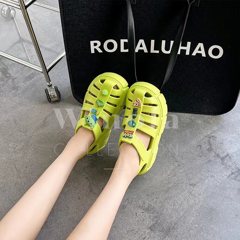 Sandal Wanita Eva Premium Import Korean Style Tebal 6 CM Toy Story Pizza Winola Collection